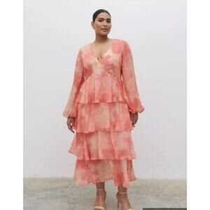 NWT Pretty Lavish Pink Ballon Sleeve Maxi Dress Sz 18